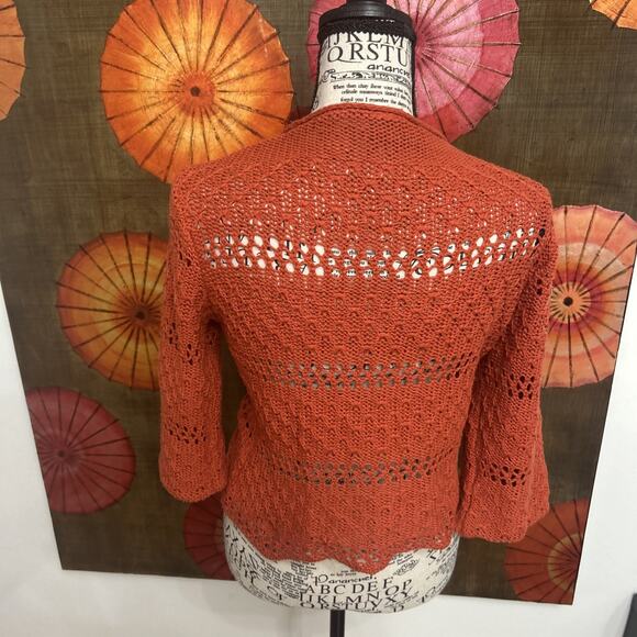 WOODEN SHIPS Paola Buendia Rust Crochet Cardigan Cottagecore Festival Hippie M/L - Picture 3 of 7